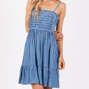 Blue Striped Ruffle Trim Dress //